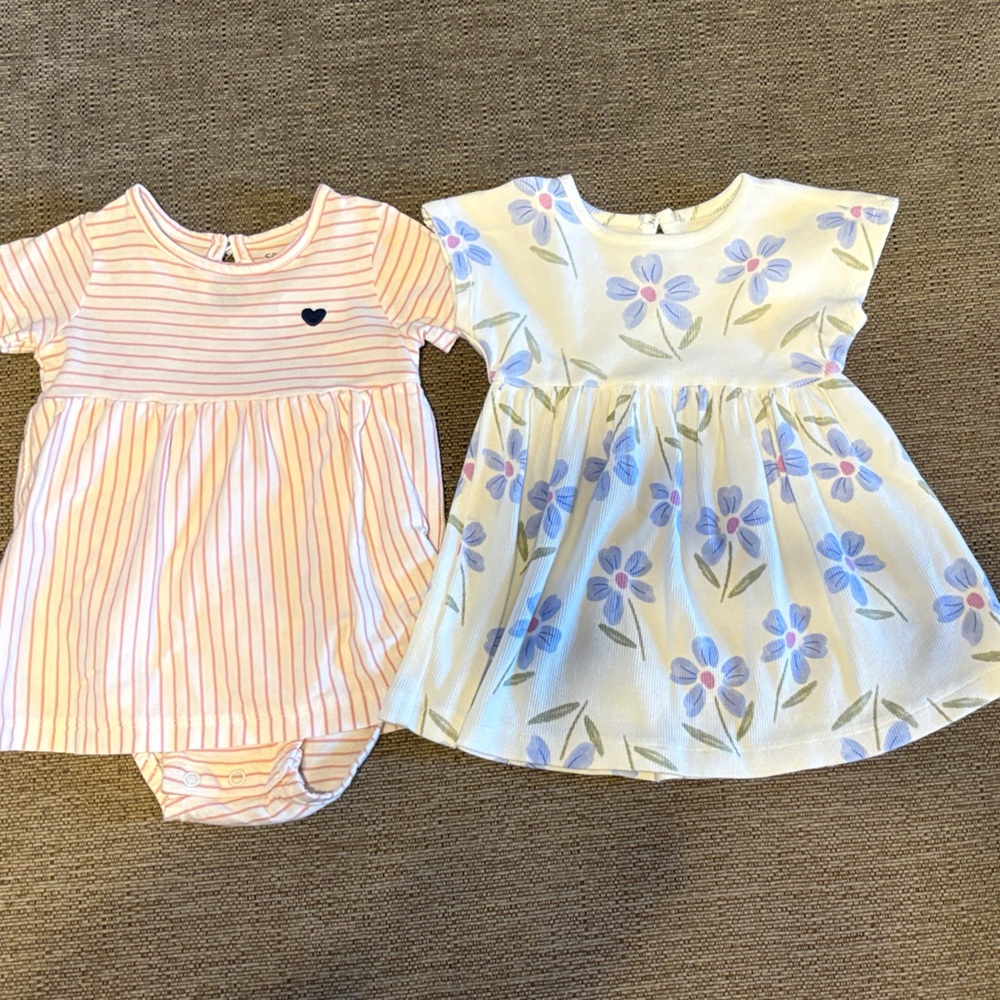 Set of 2 Carter’s baby girl Striped and Floral dresses 6 months